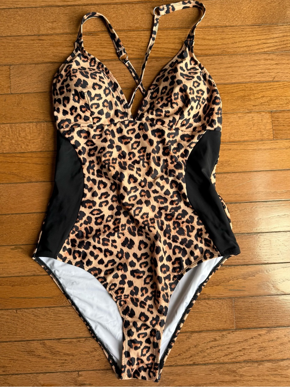 NWT SUUKSESS Leopard Print One-Piece Swimsuit | Lace-Up Back | Size Medium